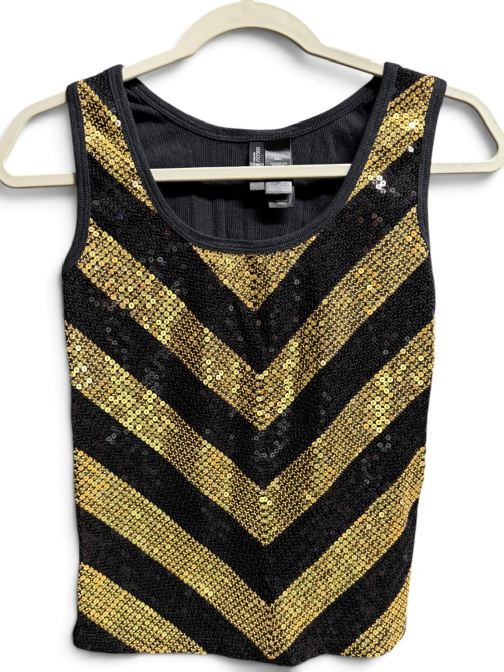 Bisou Bisou Black Gold Sequin Tank Top Small Saints Steelers Game Day